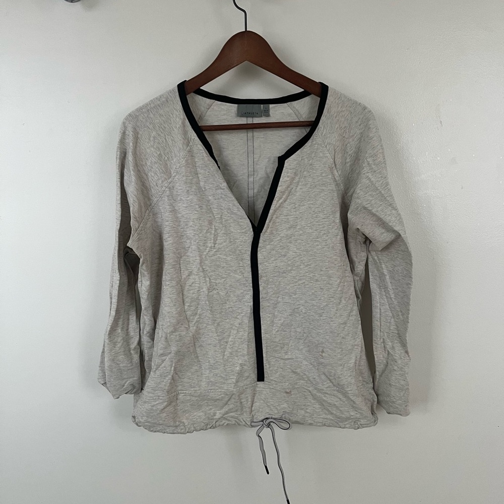 Athleta Light Gray V-Neck Top with Black Trim